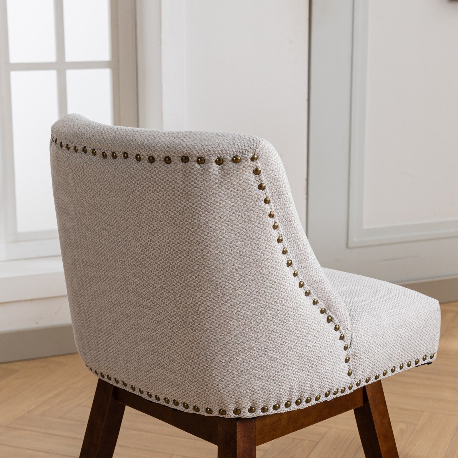 Counter Height Swivel Barstools, 26'' H Seat Height Upholstered Bar Stools Set of 2, Fabric in Ivory