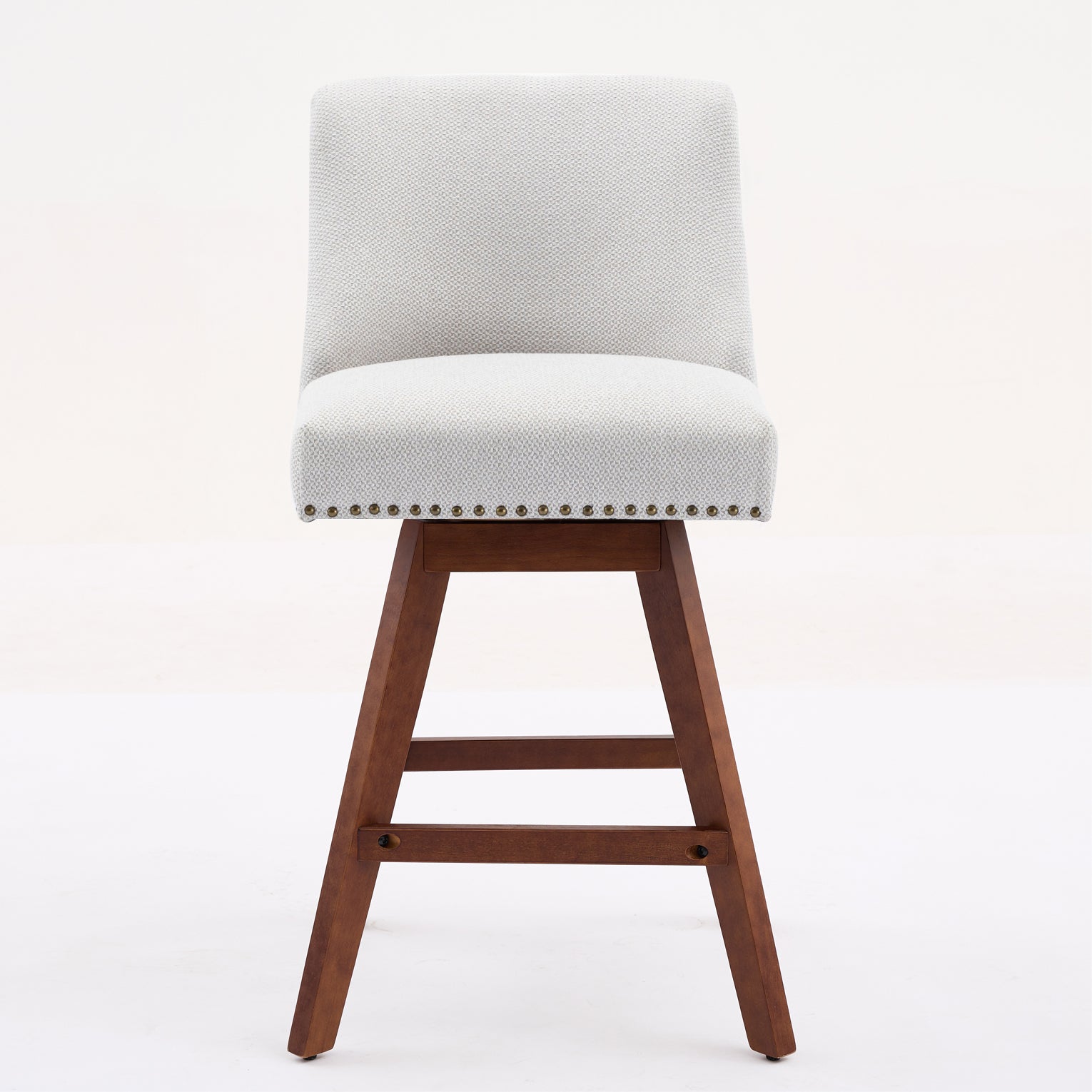Counter Height Swivel Barstools, 26'' H Seat Height Upholstered Bar Stools Set of 2, Fabric in Ivory