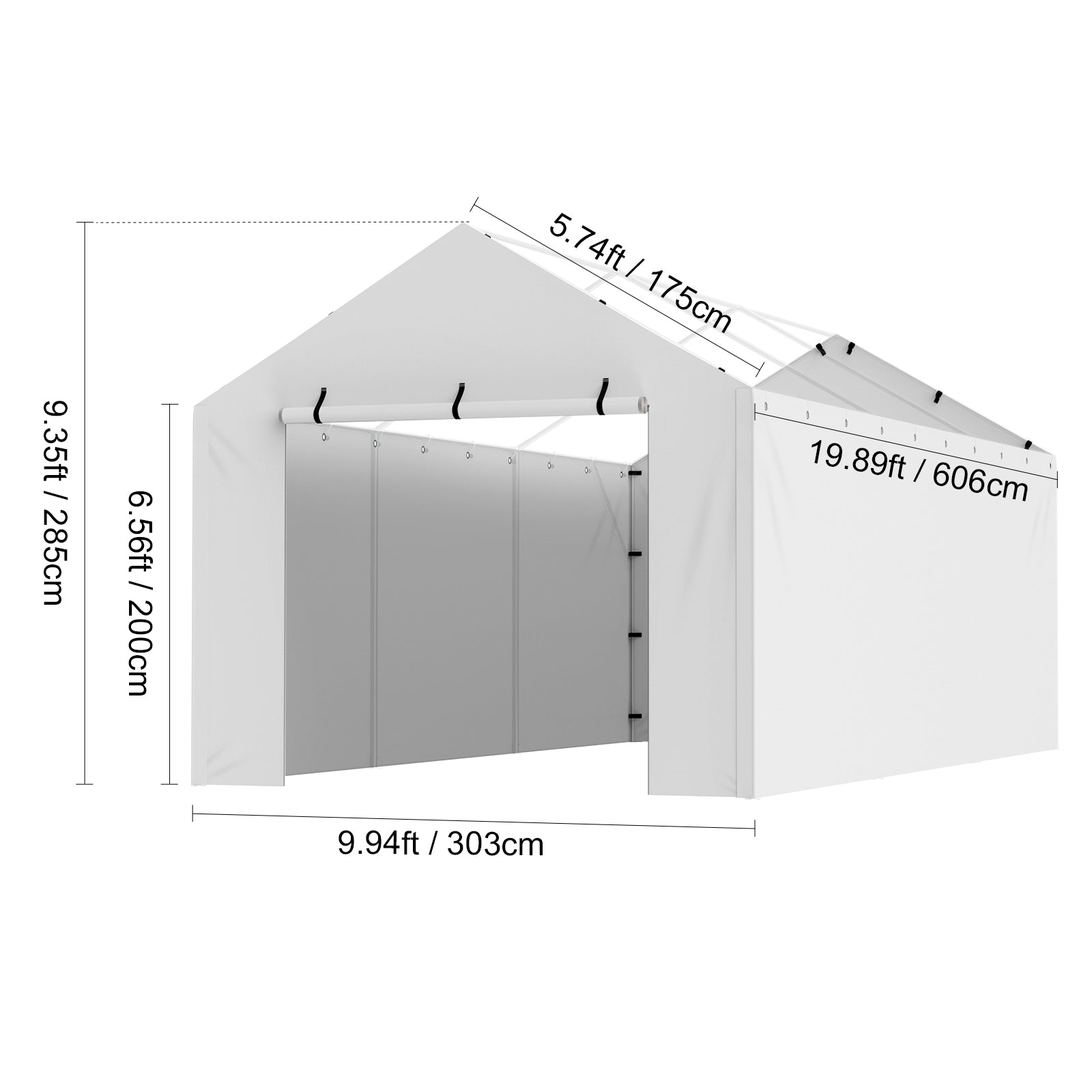 Carport Replacement Canopy Cover Side Wall 10 x 20 ft, Garage Tent Shelter Tarp Heavy-Duty Waterproof & UV Protected, Easy Installation with Ball Bungees,White (Top and Frame Not Included)