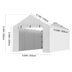 Carport Replacement Canopy Cover Side Wall 10 x 20 ft, Garage Tent Shelter Tarp Heavy-Duty Waterproof & UV Protected, Easy Installation with Ball Bungees,White (Top and Frame Not Included)