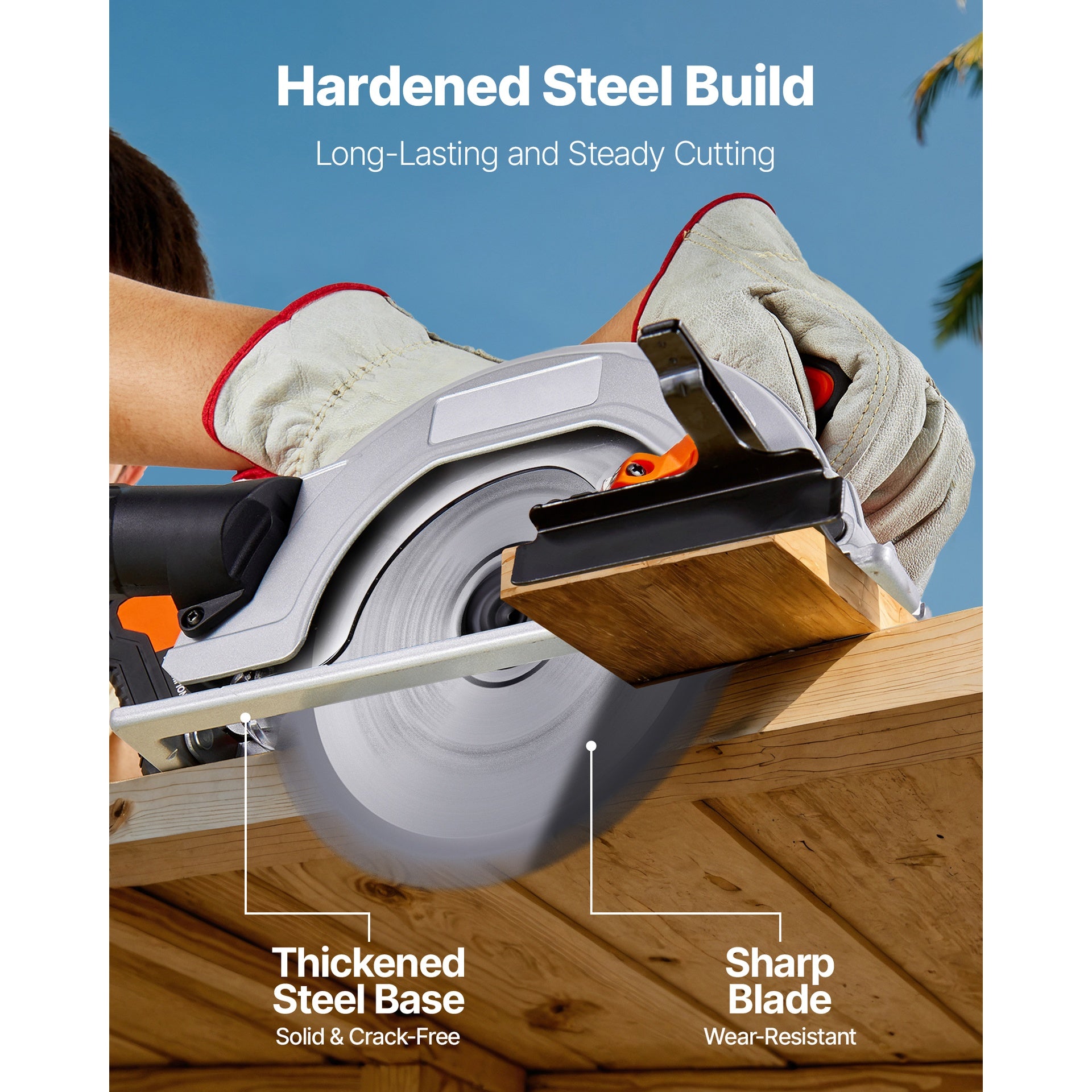 Cordless Circular Saw, 6-1/2 inch Blade, 4700 RPM Speed, 0-45 Degree Bevel Capability, Brushless Motor, LED Light, Electric Circular Saw Kit with Battery and Charger Included, for Wood Cutting