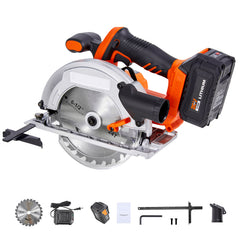 Cordless Circular Saw, 6-1/2 inch Blade, 4700 RPM Speed, 0-45 Degree Bevel Capability, Brushless Motor, LED Light, Electric Circular Saw Kit with Battery and Charger Included, for Wood Cutting