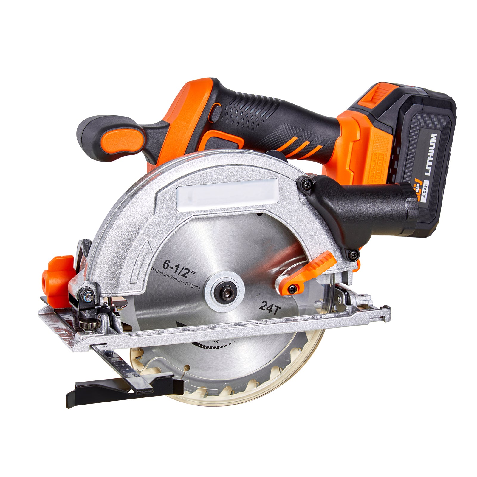 Cordless Circular Saw, 6-1/2 inch Blade, 4700 RPM Speed, 0-45 Degree Bevel Capability, Brushless Motor, LED Light, Electric Circular Saw Kit with Battery and Charger Included, for Wood Cutting