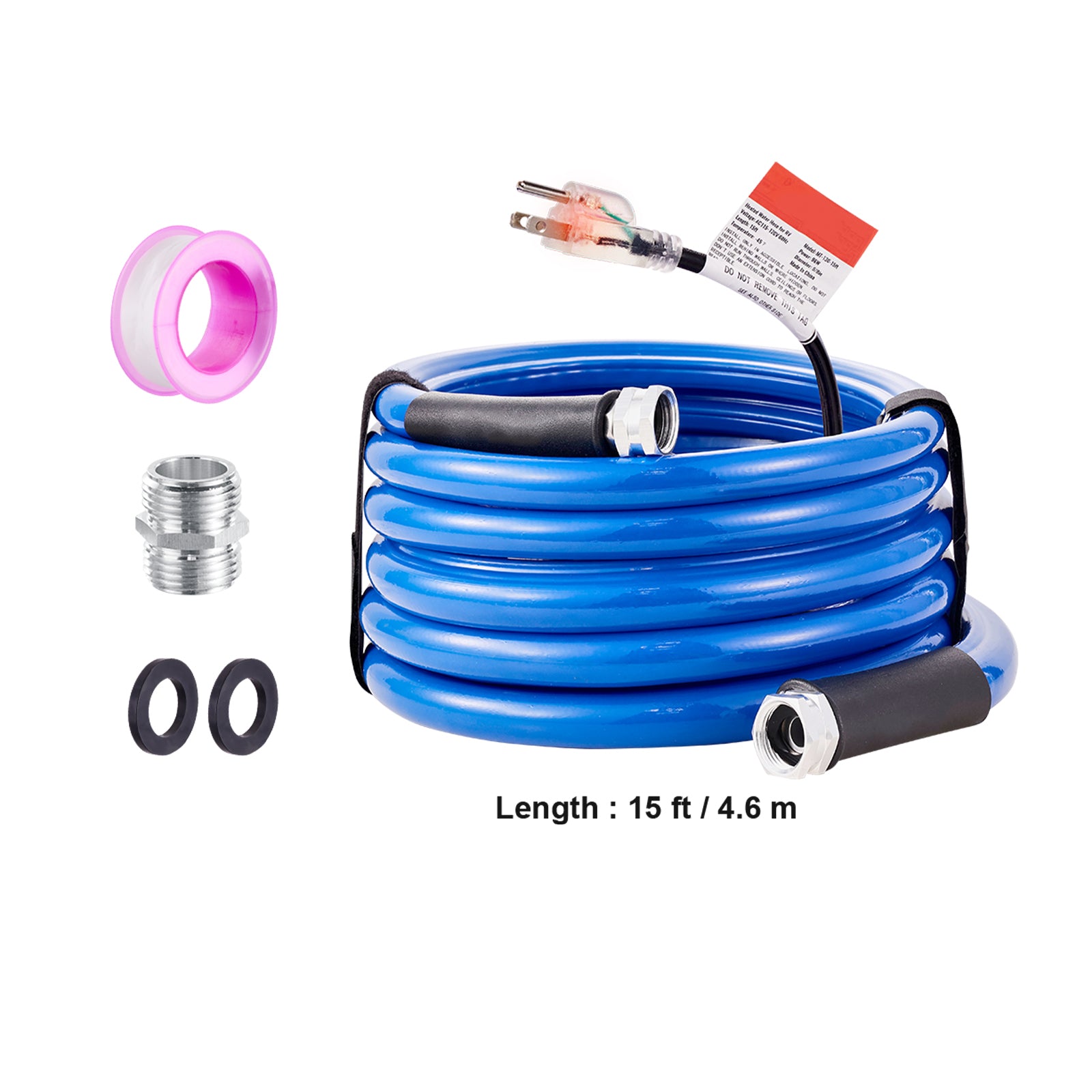 15ft Heated Water Hose for RV, Heated Drinking Water Hose Antifreeze to -45°F, Automatic Self-regulating, 5/8" I.D. with 3/4" GHT Adapter, Lead and BPA Free