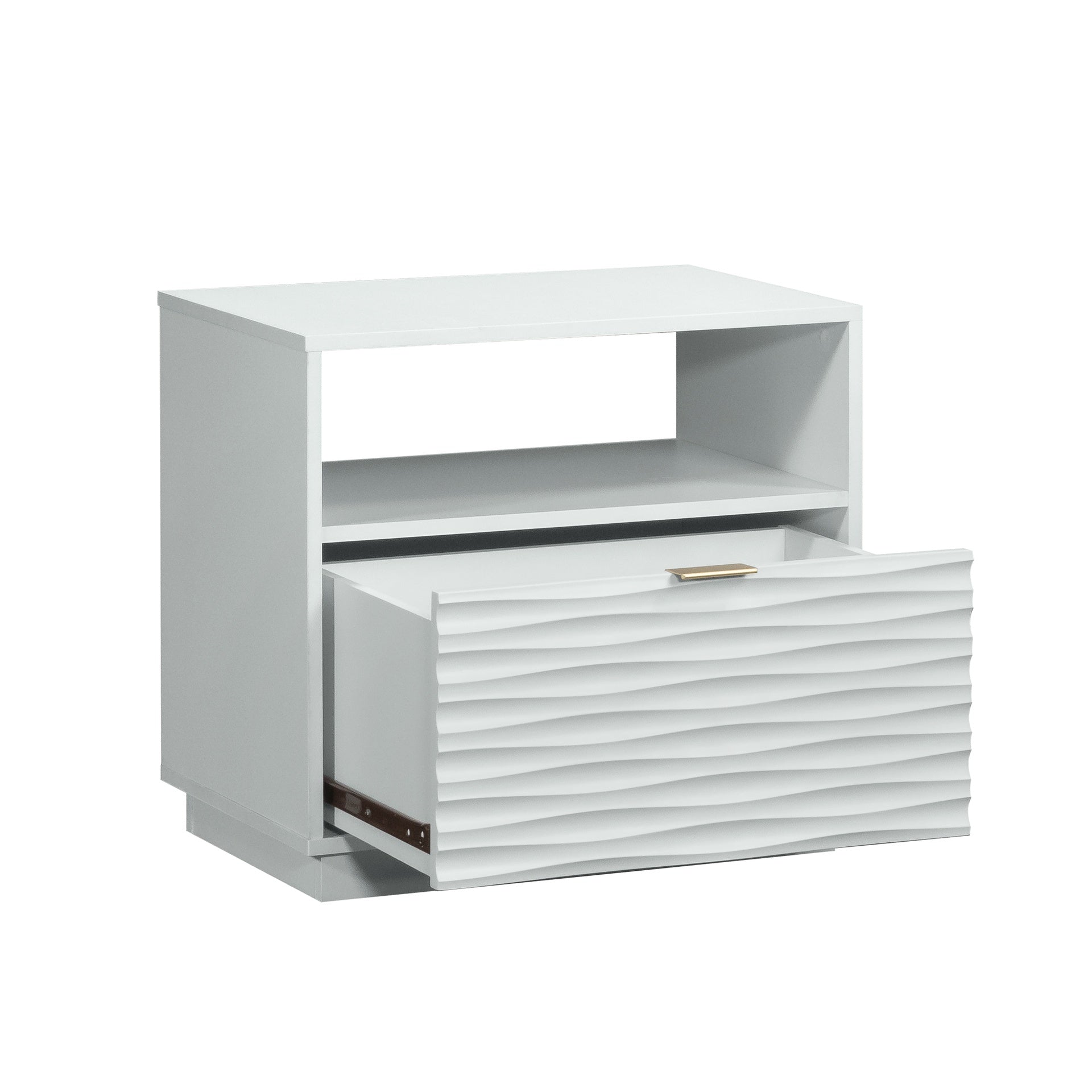 Coastal Night Stand Spacious Drawer and Open Shelf , White finish