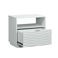 Coastal Night Stand Spacious Drawer and Open Shelf , White finish