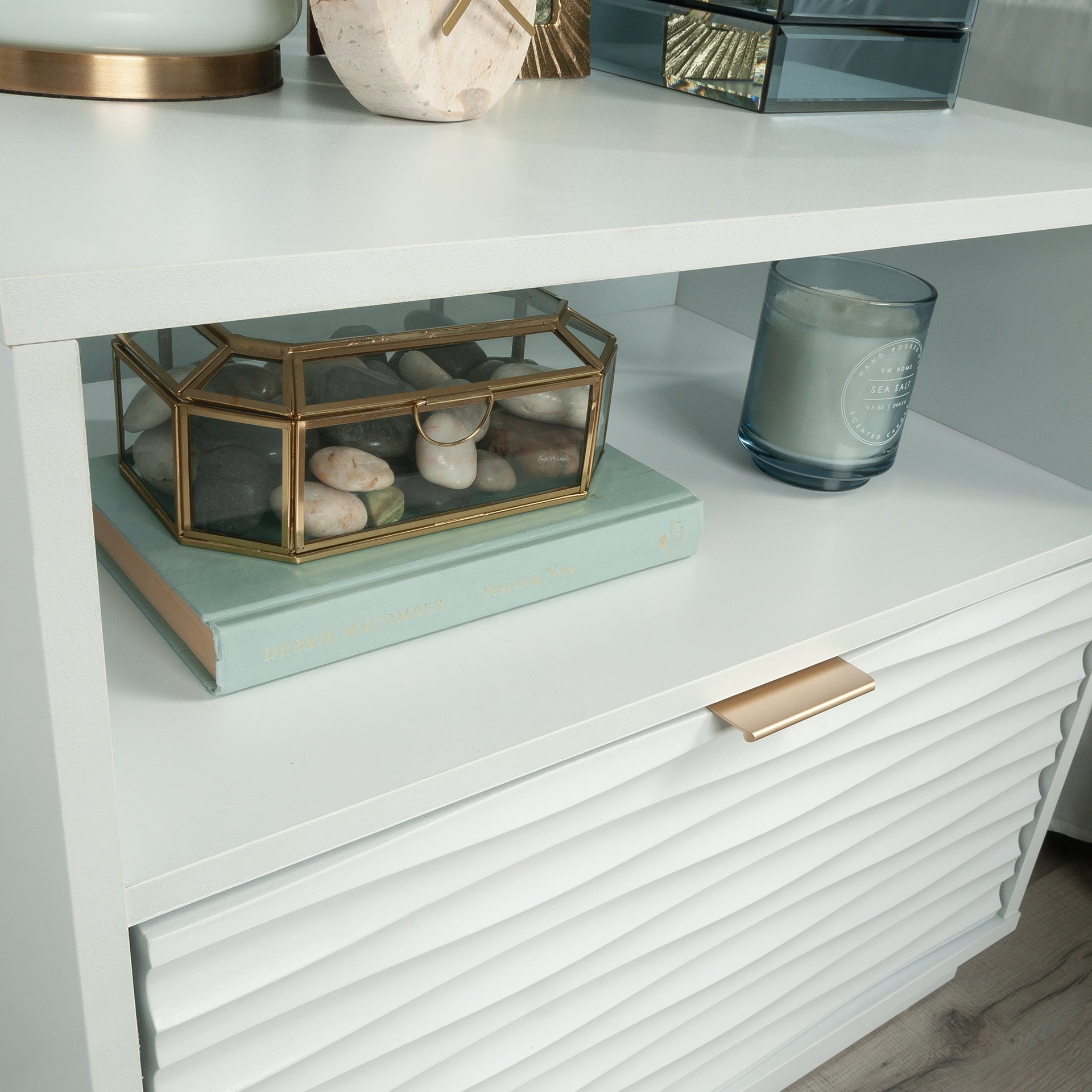 Coastal Night Stand Spacious Drawer and Open Shelf , White finish