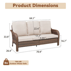 70.9" PE Wicker Rattan Outdoor Furniture Set, 3 Seat Sofa with Beige Deep Seat Cushions