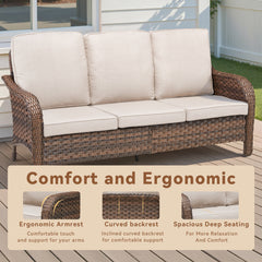 70.9" PE Wicker Rattan Outdoor Furniture Set, 3 Seat Sofa with Beige Deep Seat Cushions