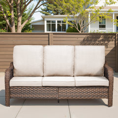70.9" PE Wicker Rattan Outdoor Furniture Set, 3 Seat Sofa with Beige Deep Seat Cushions