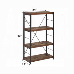 Industrial Style 1pc Bookshelf Black Metal Frame Wooden Weathered Oak Finish Home Office Furniture