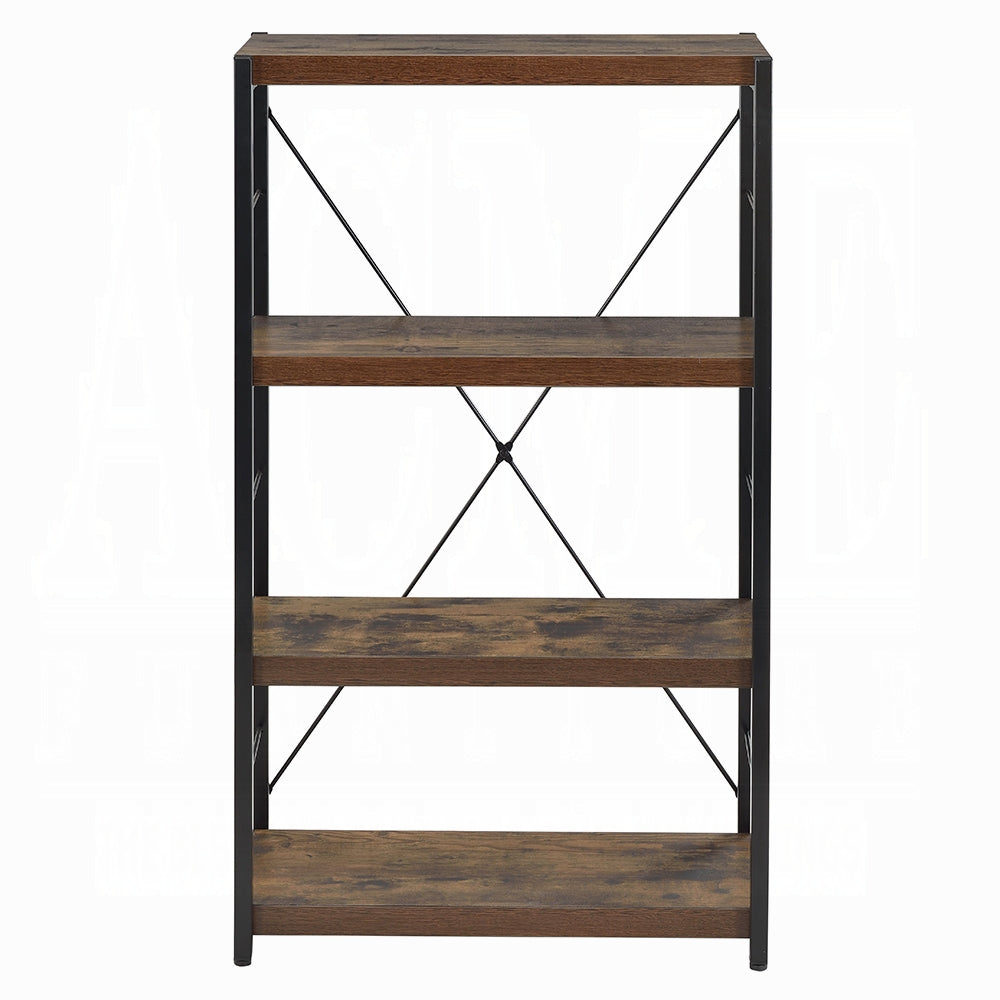 Industrial Style 1pc Bookshelf Black Metal Frame Wooden Weathered Oak Finish Home Office Furniture