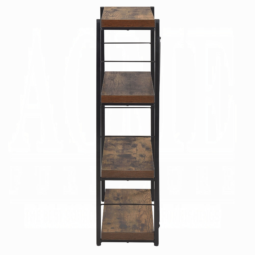 Industrial Style 1pc Bookshelf Black Metal Frame Wooden Weathered Oak Finish Home Office Furniture