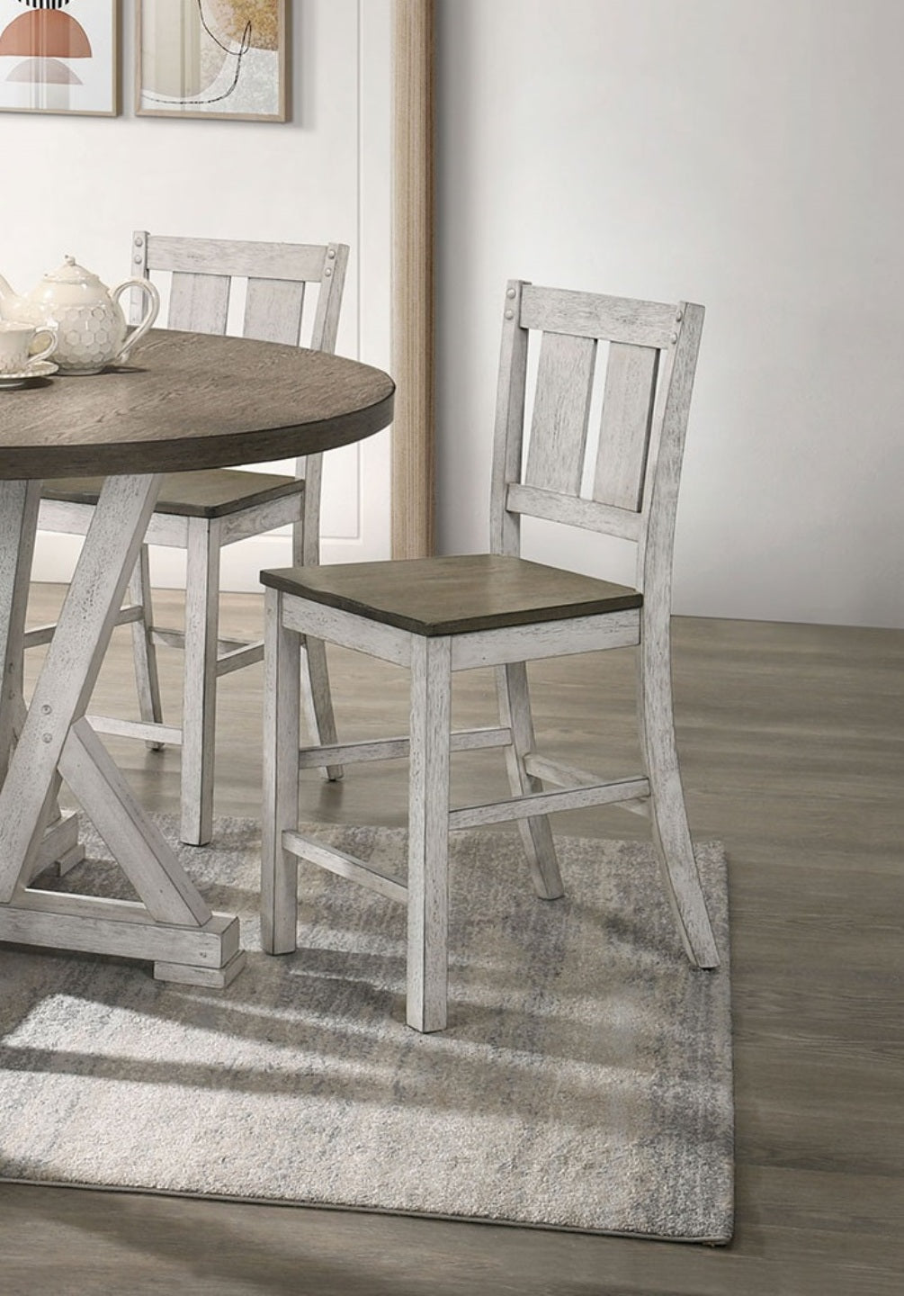 Counter Height Dining 5pc Set Antique White Rustic Style Table Two-Tone Design 4x Chairs Dining Room Furniture
