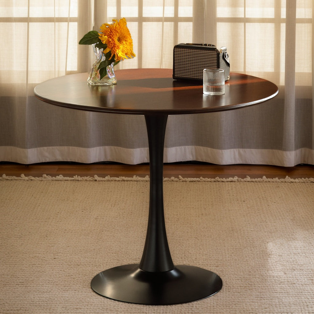 Walnut Round Table, Modern Dining Table, Dining Table, MDF Top and Steel Base Tulip Round Kitchen Table, Kitchen Table, Mid Century Coffee Table for Living Room 24 Inch, Oval Dining Table