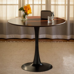 Walnut Round Table, Modern Dining Table, Dining Table, MDF Top and Steel Base Tulip Round Kitchen Table, Kitchen Table, Mid Century Coffee Table for Living Room 24 Inch, Oval Dining Table