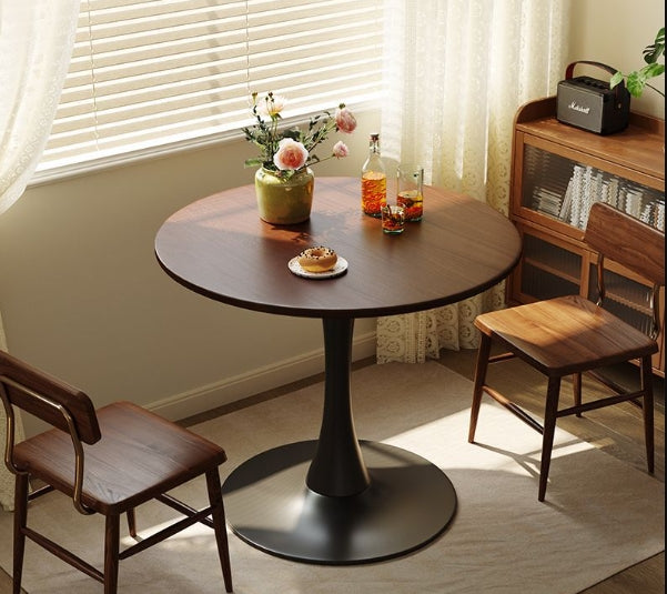 Walnut Round Table, Modern Dining Table, Dining Table, MDF Top and Steel Base Tulip Round Kitchen Table, Kitchen Table, Mid Century Coffee Table for Living Room 24 Inch, Oval Dining Table
