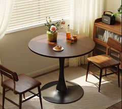 Walnut Round Table, Modern Dining Table, Dining Table, MDF Top and Steel Base Tulip Round Kitchen Table, Kitchen Table, Mid Century Coffee Table for Living Room 24 Inch, Oval Dining Table
