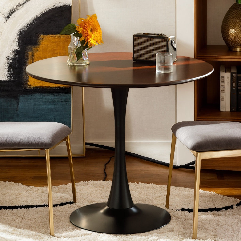 Walnut Round Table, Modern Dining Table, Dining Table, MDF Top and Steel Base Tulip Round Kitchen Table, Kitchen Table, Mid Century Coffee Table for Living Room 24 Inch, Oval Dining Table