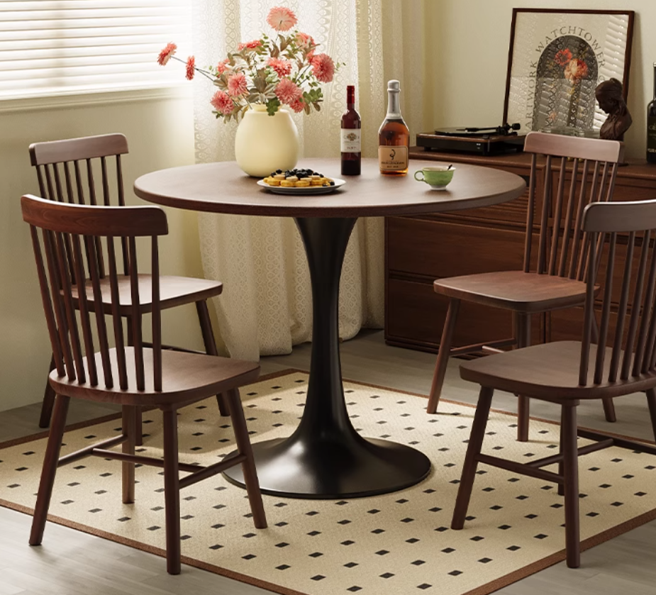 Walnut Round Table, Modern Dining Table, Dining Table, MDF Top and Steel Base Tulip Round Kitchen Table, Kitchen Table, Mid Century Coffee Table for Living Room 24 Inch, Oval Dining Table