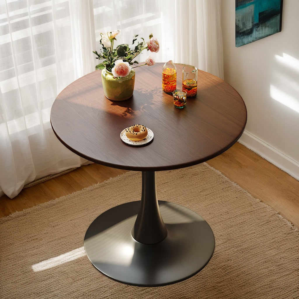 Walnut Round Table, Modern Dining Table, Dining Table, MDF Top and Steel Base Tulip Round Kitchen Table, Kitchen Table, Mid Century Coffee Table for Living Room 24 Inch, Oval Dining Table