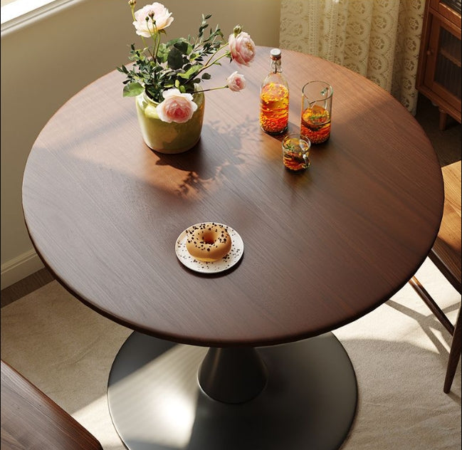 Walnut Round Table, Modern Dining Table, Dining Table, MDF Top and Steel Base Tulip Round Kitchen Table, Kitchen Table, Mid Century Coffee Table for Living Room 24 Inch, Oval Dining Table