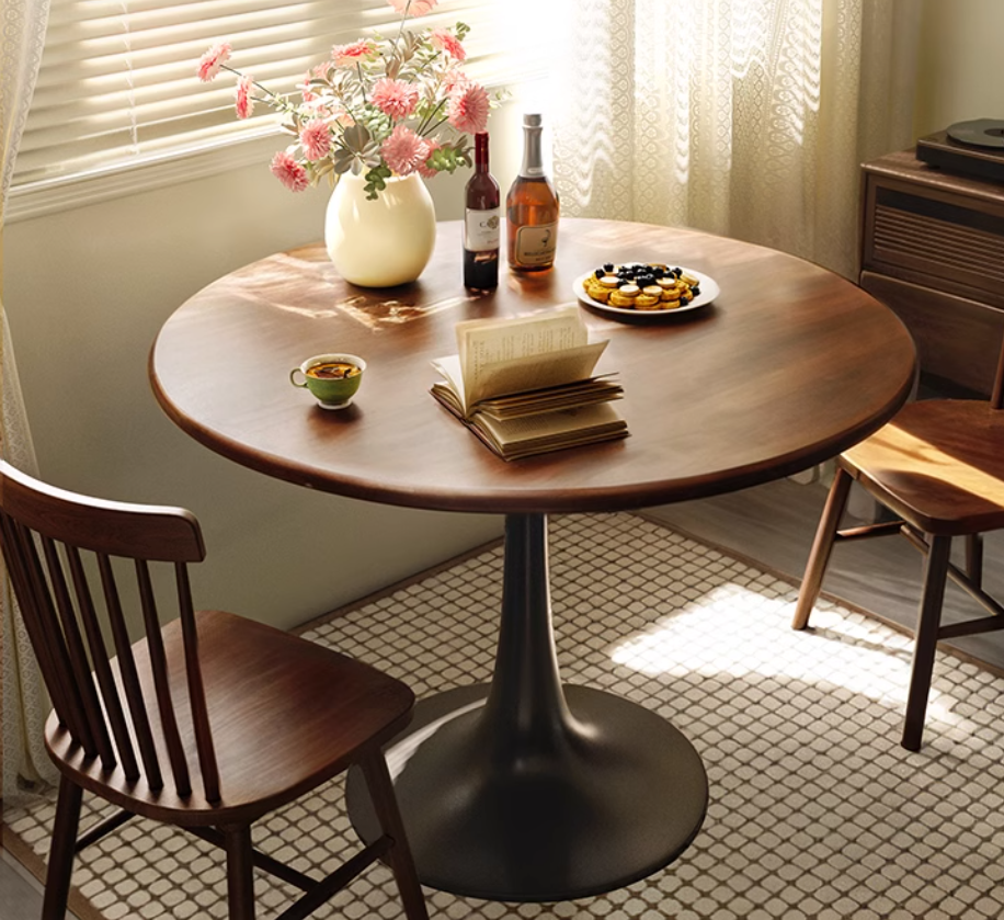 Walnut Round Table, Modern Dining Table, Dining Table, MDF Top and Steel Base Tulip Round Kitchen Table, Kitchen Table, Mid Century Coffee Table for Living Room 24 Inch, Oval Dining Table