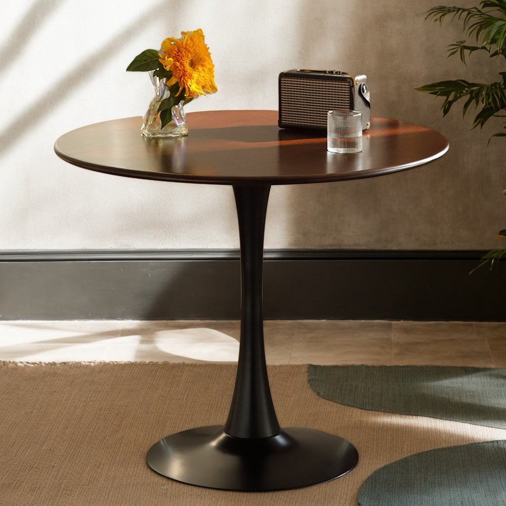 Walnut Round Table, Modern Dining Table, Dining Table, MDF Top and Steel Base Tulip Round Kitchen Table, Kitchen Table, Mid Century Coffee Table for Living Room 24 Inch, Oval Dining Table