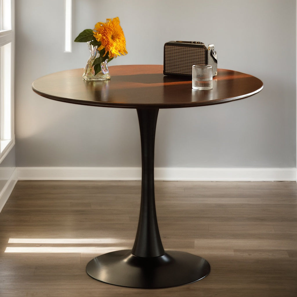 Walnut Round Table, Modern Dining Table, Dining Table, MDF Top and Steel Base Tulip Round Kitchen Table, Kitchen Table, Mid Century Coffee Table for Living Room 24 Inch, Oval Dining Table