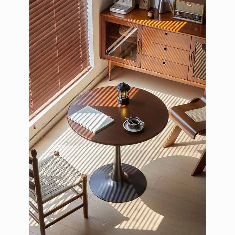 Walnut Round Table, Modern Dining Table, Dining Table, MDF Top and Steel Base Tulip Round Kitchen Table, Kitchen Table, Mid Century Coffee Table for Living Room 24 Inch, Oval Dining Table