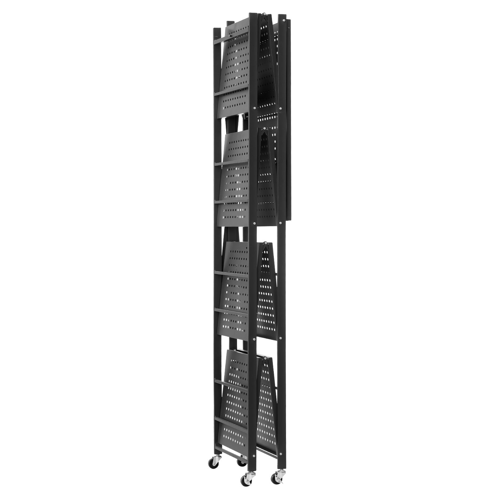 Folding Storage Shelf with Wheels 5-Tier Metal Shelving Unit Black