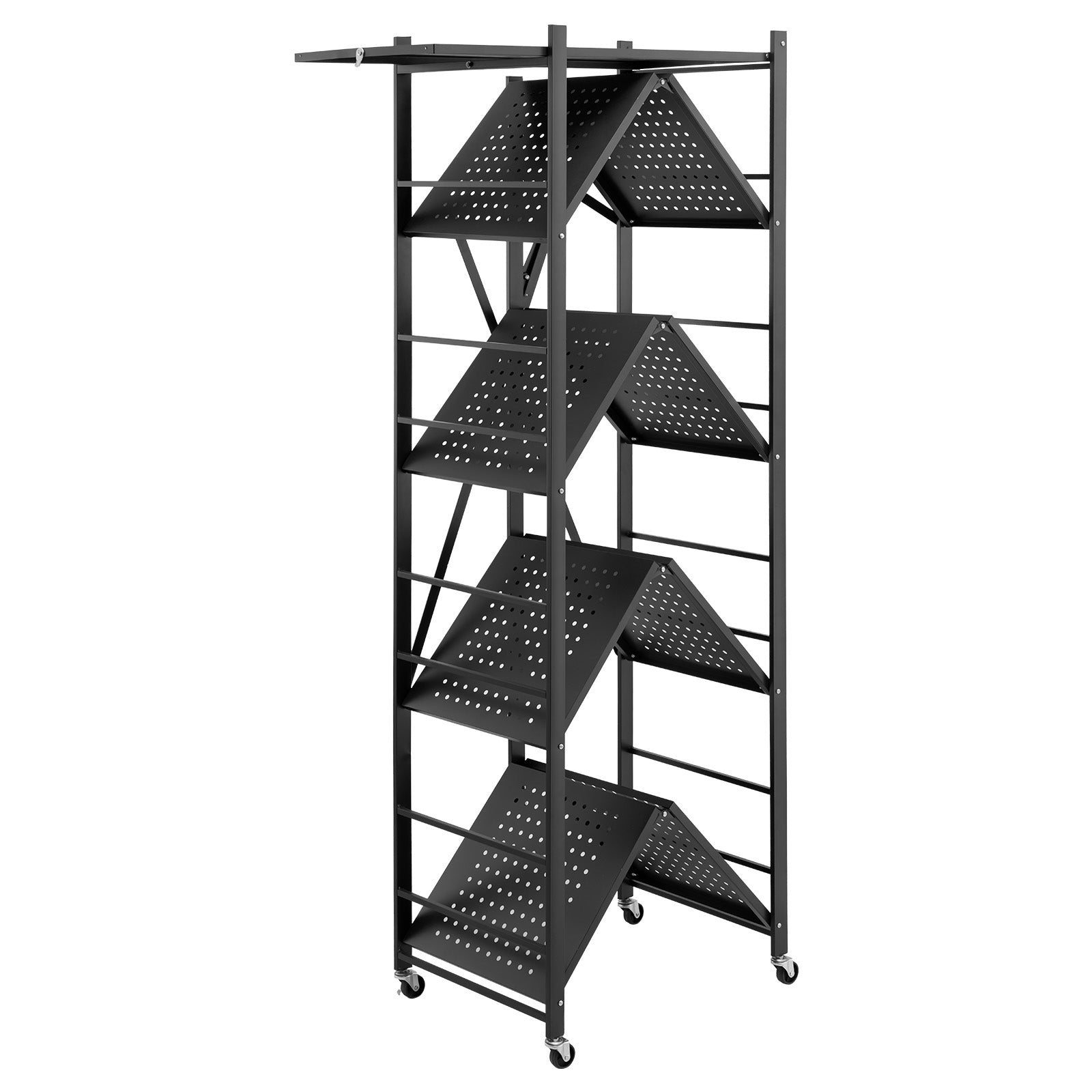 Folding Storage Shelf with Wheels 5-Tier Metal Shelving Unit Black
