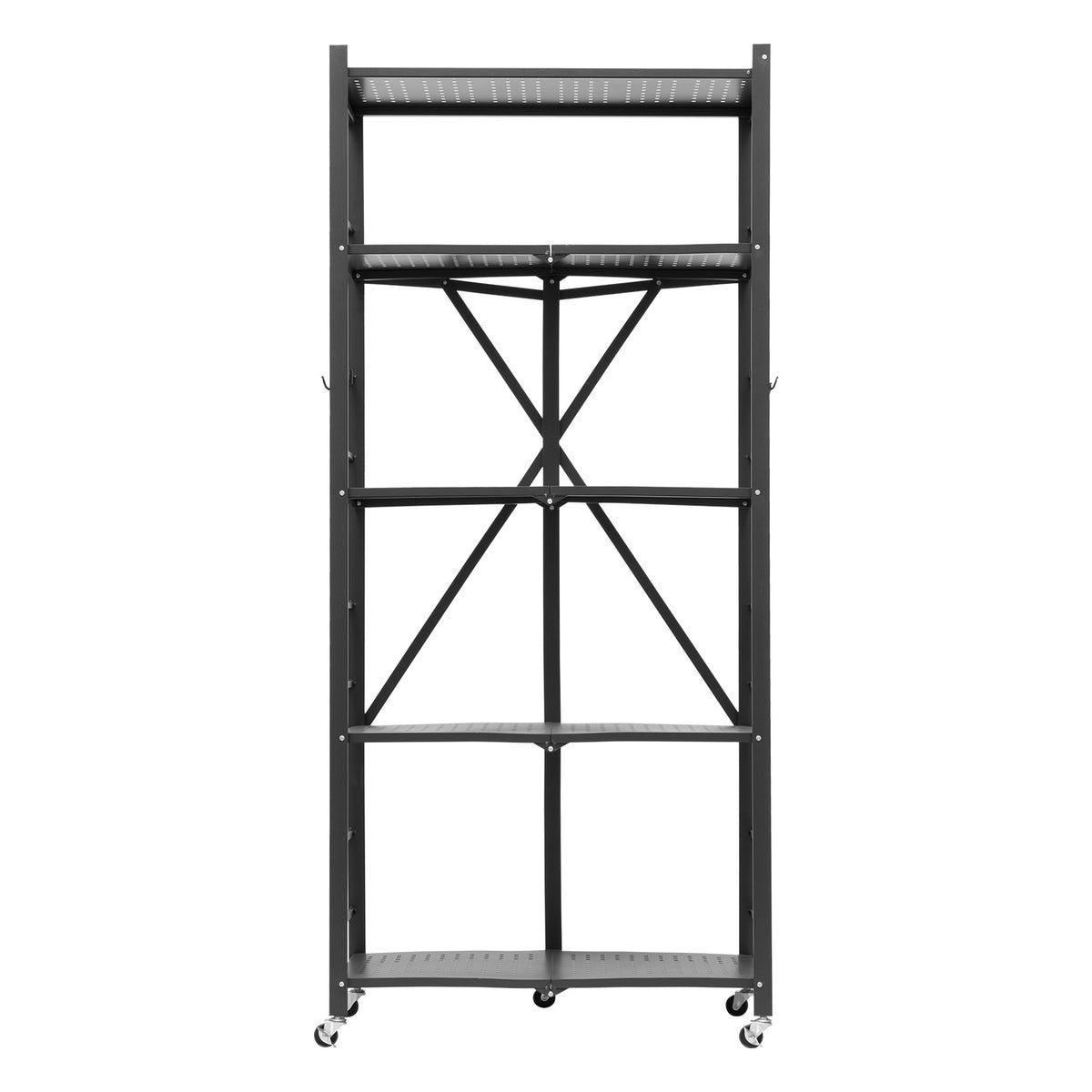 Folding Storage Shelf with Wheels 5-Tier Metal Shelving Unit Black