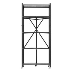 Folding Storage Shelf with Wheels 5-Tier Metal Shelving Unit Black