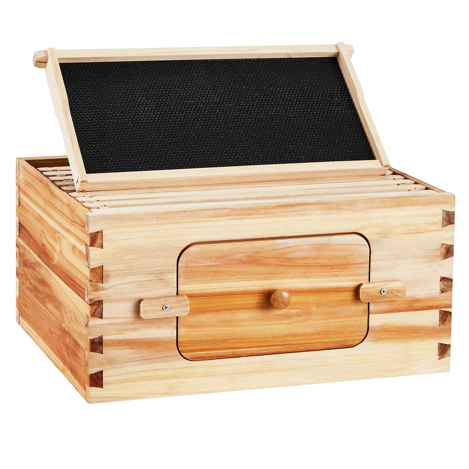 Bee Hive Deep Box Starter Kit, 100% Beeswax Coated Natural Cedar Wood, Langstroth Beehive Kit with 10 Frames and Foundations, Transparent Acrylic Bee Windows for Beginners and Pro Beekeepers