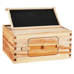 Bee Hive Deep Box Starter Kit, 100% Beeswax Coated Natural Cedar Wood, Langstroth Beehive Kit with 10 Frames and Foundations, Transparent Acrylic Bee Windows for Beginners and Pro Beekeepers