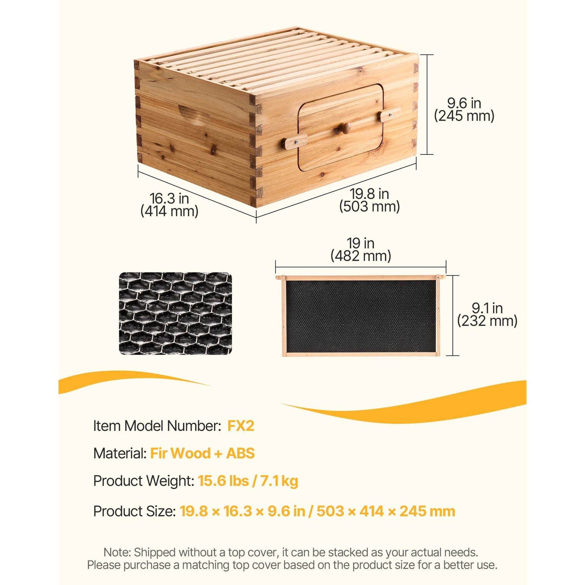 Bee Hive Deep Box Starter Kit, 100% Beeswax Coated Natural Cedar Wood, Langstroth Beehive Kit with 10 Frames and Foundations, Transparent Acrylic Bee Windows for Beginners and Pro Beekeepers