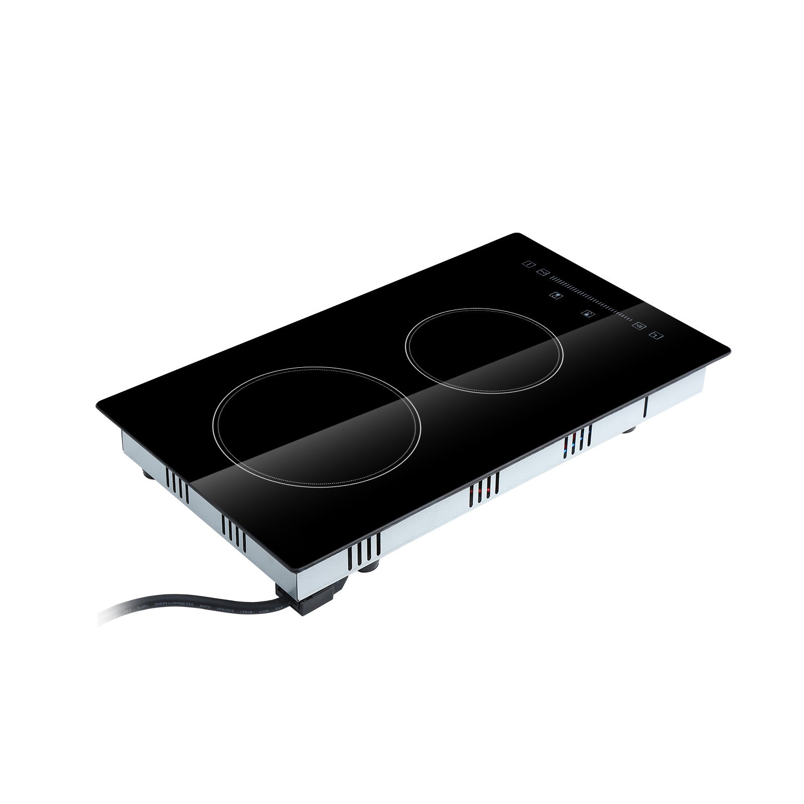 Built in Electric Stove Top, 20 x 11.6 inch 2 Burners, 110V Glass Radiant Cooktop with Sensor Touch Control, Timer & Child Lock Included, 9 Power Levels for Simmer Steam Slow Cook Fry