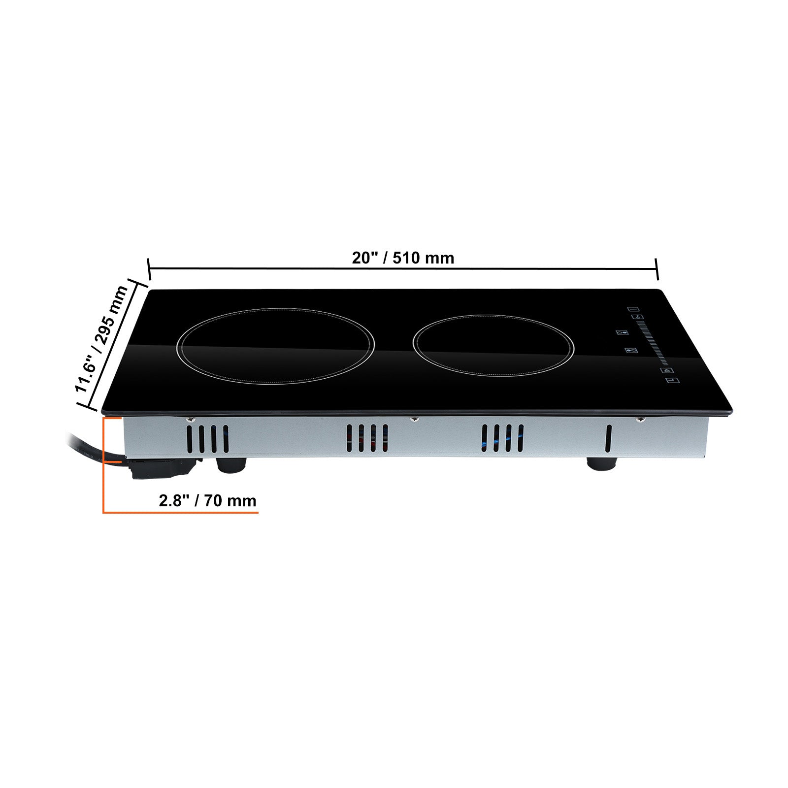 Built in Electric Stove Top, 20 x 11.6 inch 2 Burners, 110V Glass Radiant Cooktop with Sensor Touch Control, Timer & Child Lock Included, 9 Power Levels for Simmer Steam Slow Cook Fry