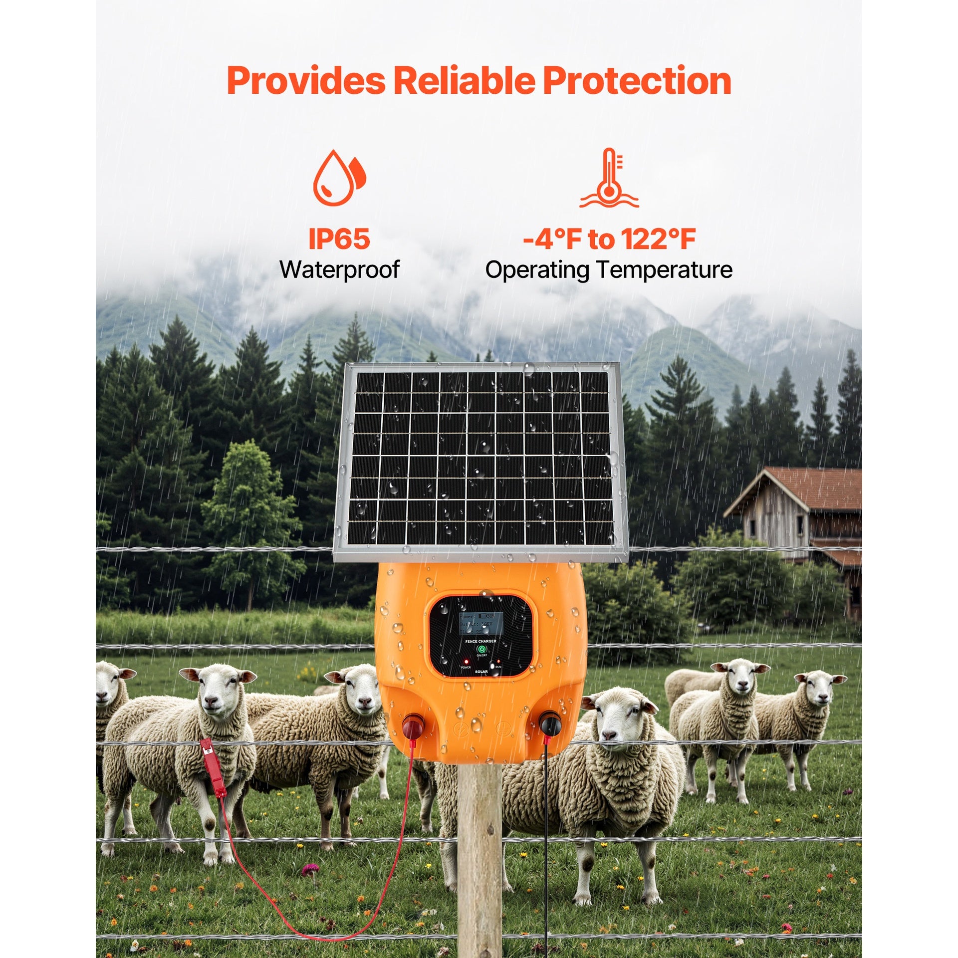0.3J 8kV Solar Fence Charger 1.86 Miles Electric Fence Energizer for Livestock