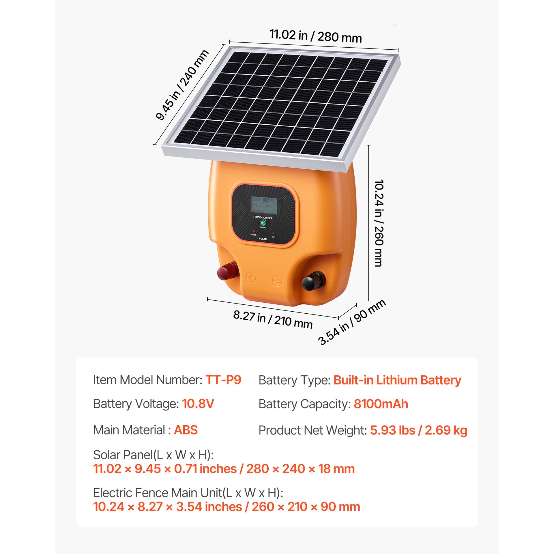 0.3J 8kV Solar Fence Charger 1.86 Miles Electric Fence Energizer for Livestock