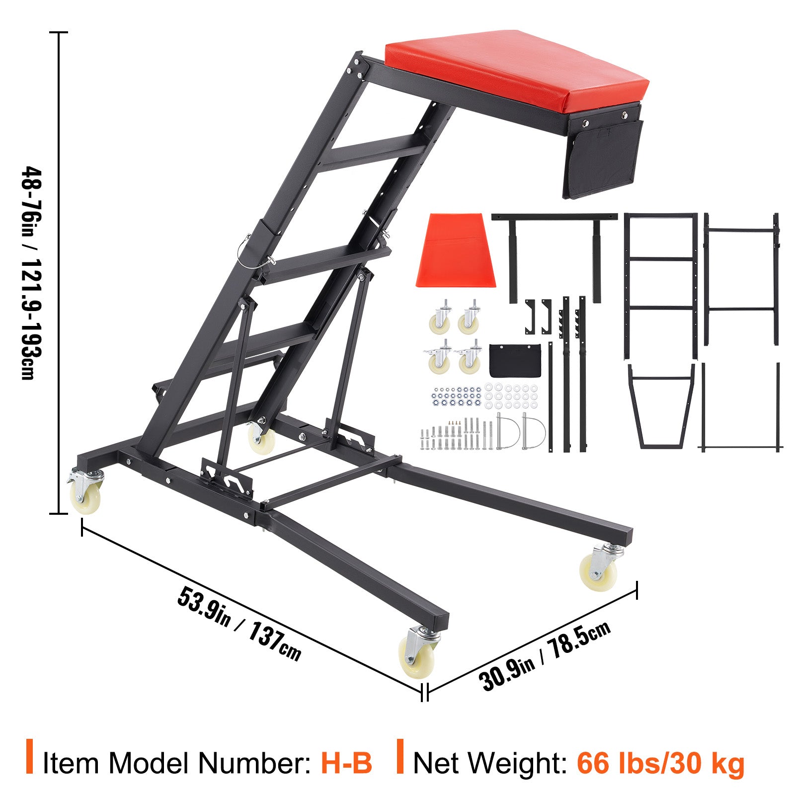 Automotive Top Creeper, with Adjustable Height 48" to 76", 400 LBS Capacity High Creeper, 4 Swivel Caster Wheels, Heavy Duty Creeper for Auto Repair and Maintenance