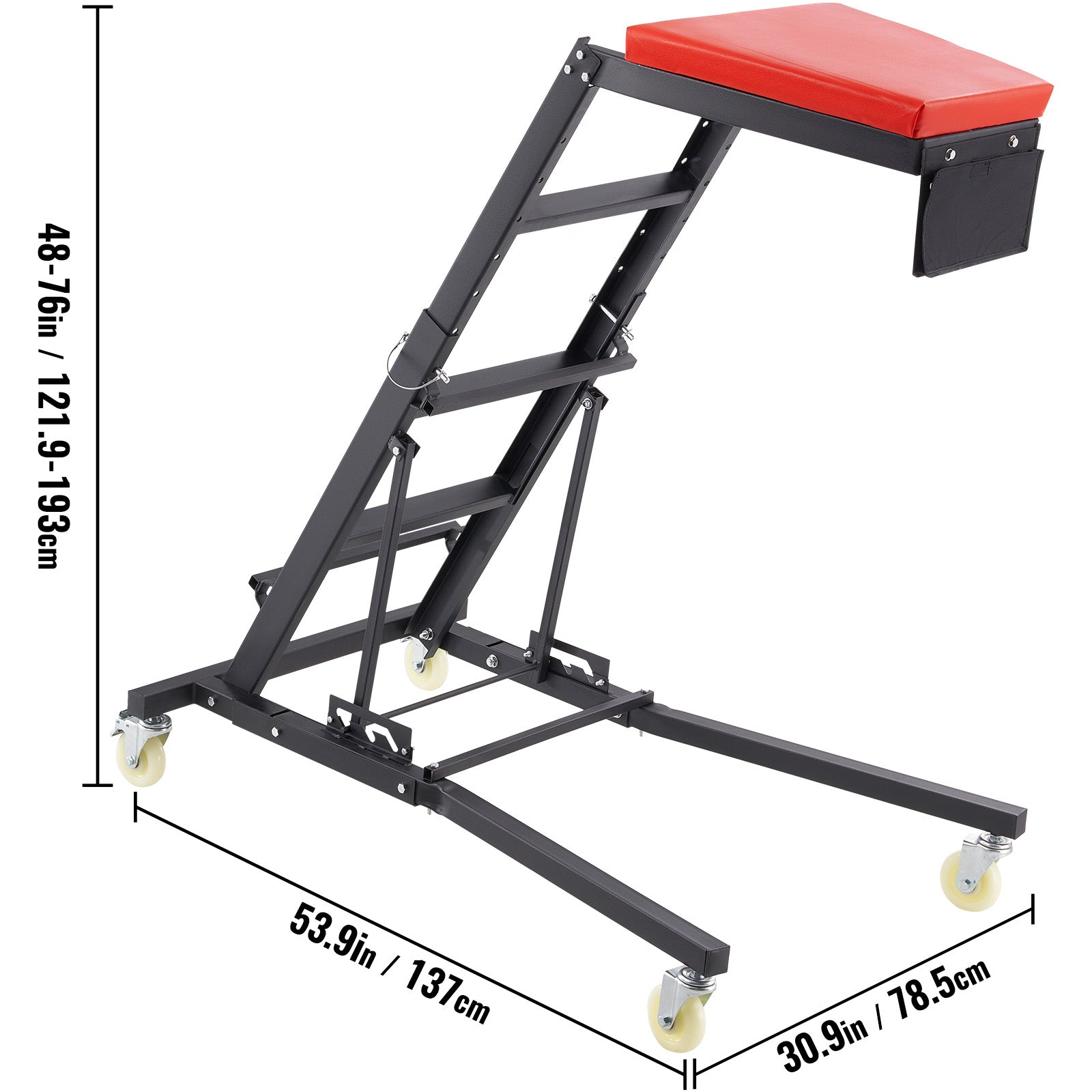 Automotive Top Creeper, with Adjustable Height 48" to 76", 400 LBS Capacity High Creeper, 4 Swivel Caster Wheels, Heavy Duty Creeper for Auto Repair and Maintenance
