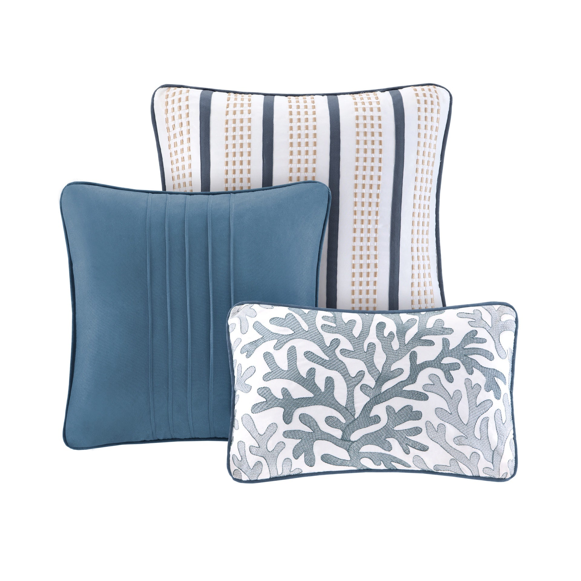 Brushed Microfiber Quilt Set with Throw Pillows Blue King