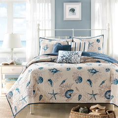 Brushed Microfiber Quilt Set with Throw Pillows Blue King