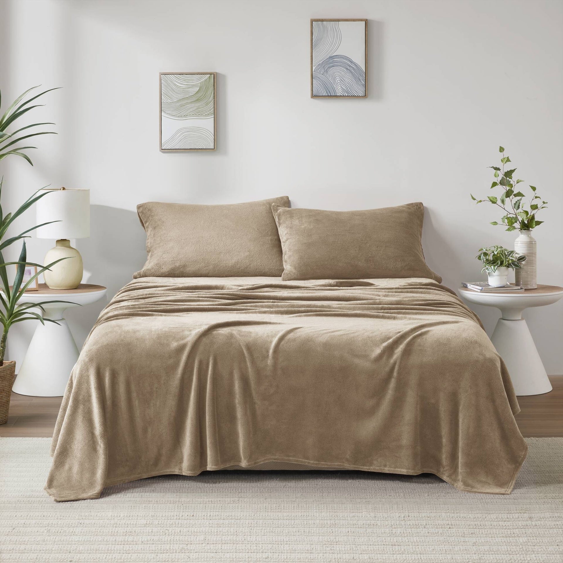 4 PCS Full Micro Plush Sheet Set Taupe