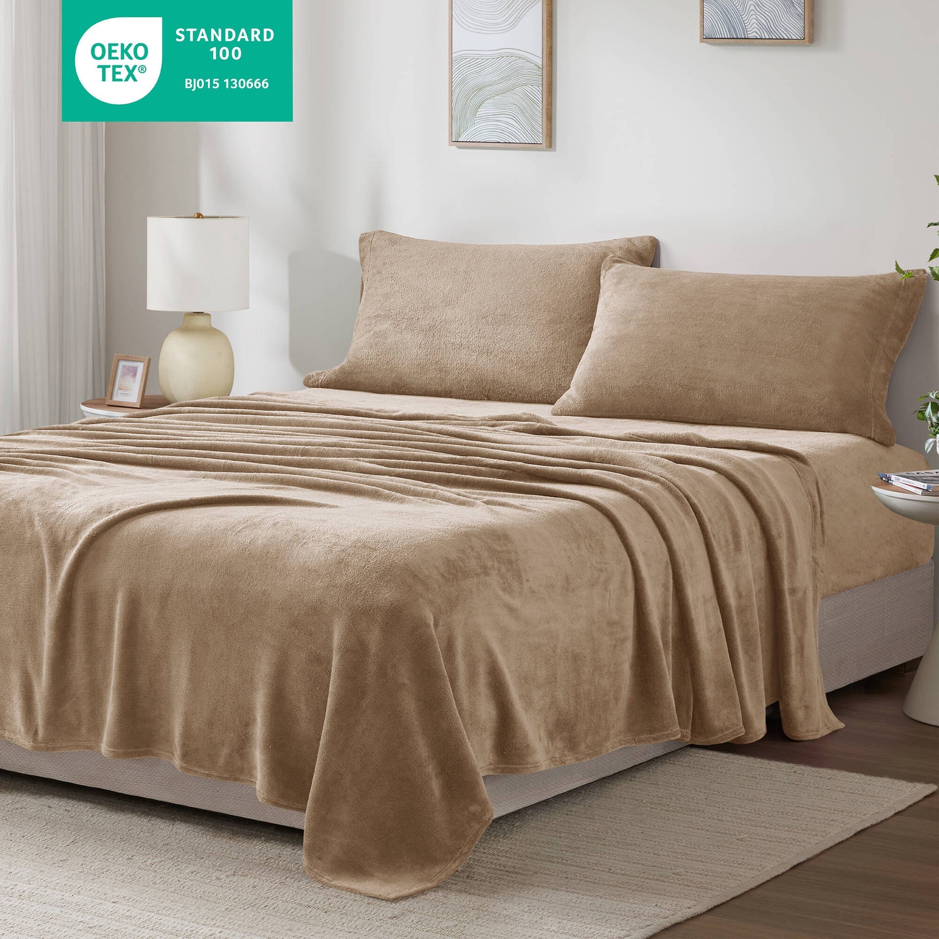 4 PCS Full Micro Plush Sheet Set Taupe