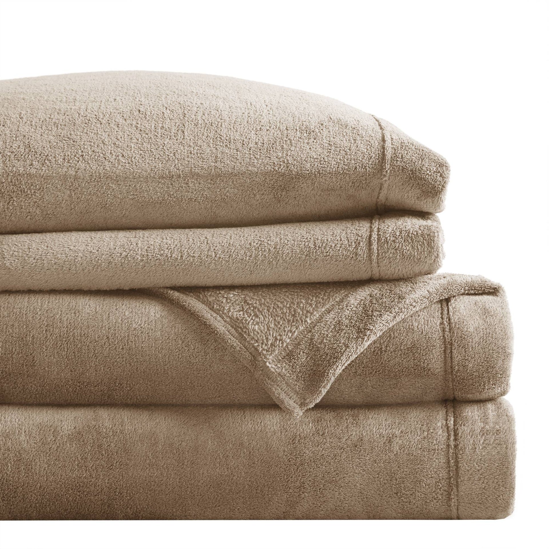 4 PCS Full Micro Plush Sheet Set Taupe