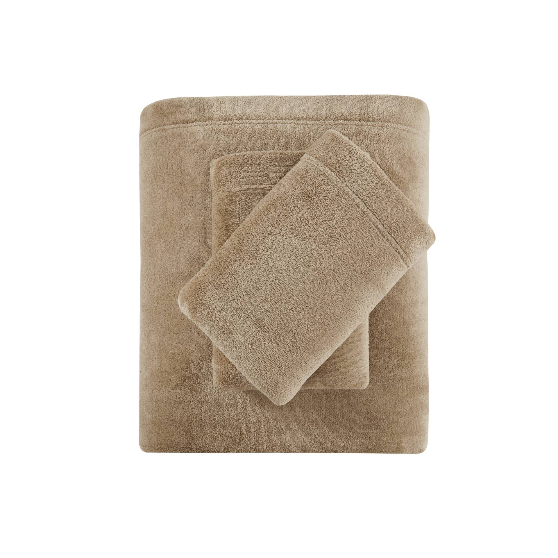 4 PCS Full Micro Plush Sheet Set Taupe