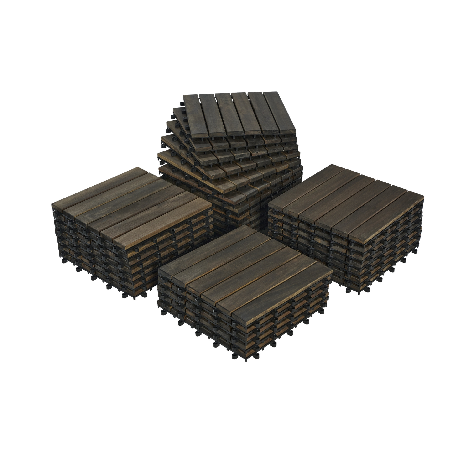 30 PCS Interlocking Deck Tiles Striped Pattern, 12" x 12" Dark Brown Square Acacia Hardwood Outdoor Flooring for Patio, Bancony, Pool Side,...